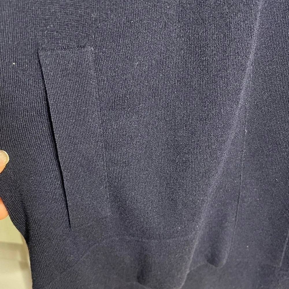 Akris Punto Sz 14 Navy White Open Cardigan Soft Virgin Wool Side Pockets